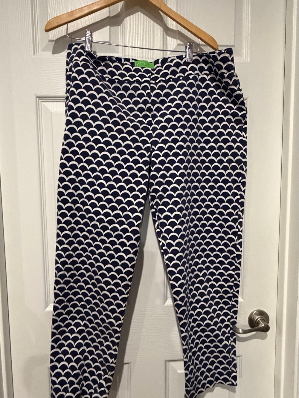 Pappagallo Navy & White Scallop-Print Cropped Stretch Pants